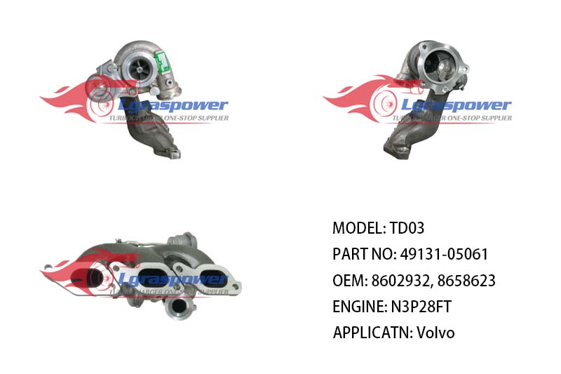 TD03 49131-05061 49131-05061, 49131-05051, 49131-05050 8602932, 8658623 N3P28FT, B6284T/B6284T2 (Cylinder 1,2,3) Bi Turbo Volvo XC90 TURBO TURBOCHARGE