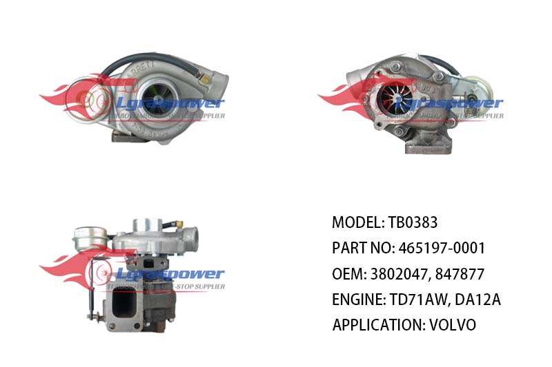 TB0383 465197-0001 465197-5001S, 465197-1, 465197-9001 3802047, 3802050, 847877, 847 877, 848765, 862750, 863754, 864463, 864 463 TD71AW, DA12A VOLVO Commercial diesel TD71AW TURBO TURBOCHARGE